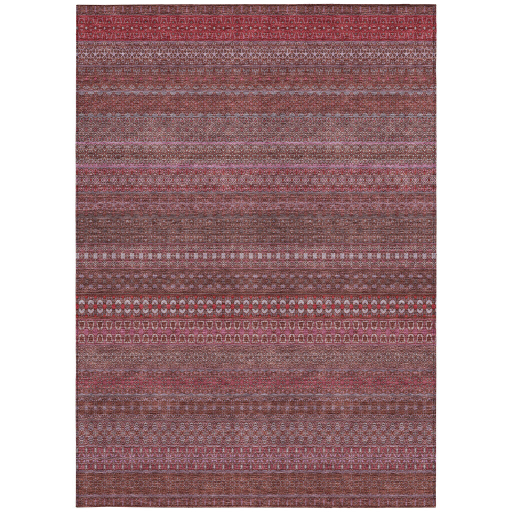 9' X 12' Merlot Striped Washable Non Skid Indoor Outdoor Area Rug