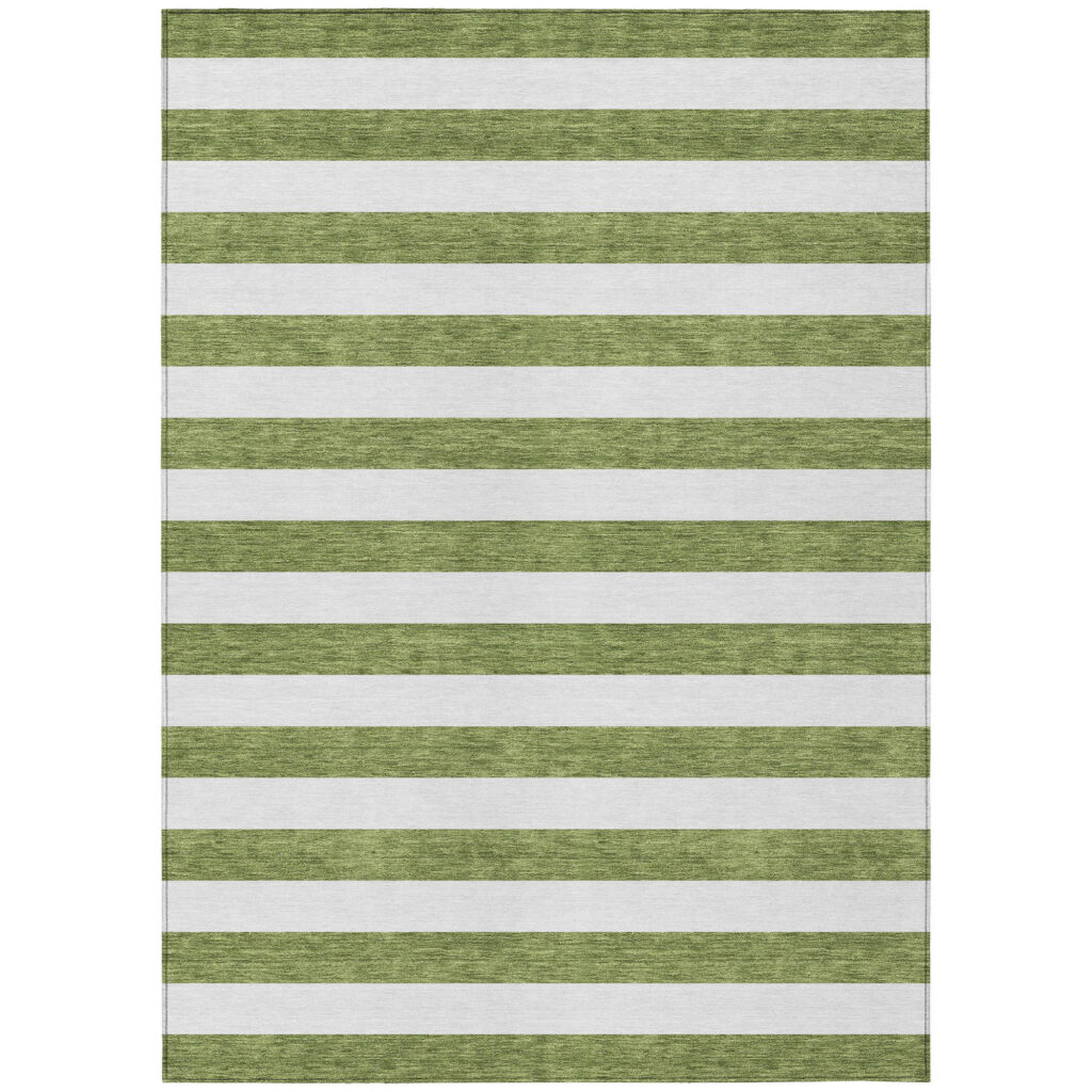 5' X 8' Olive Green Striped Washable Non Skid Indoor Outdoor Area Rug