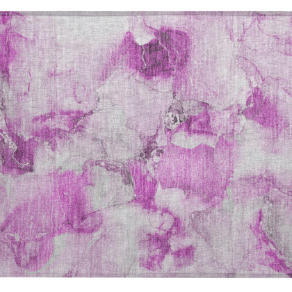 2' X 3' Pink and Ivory Abstract Washable Non Skid Indoor Outdoor Area Rug