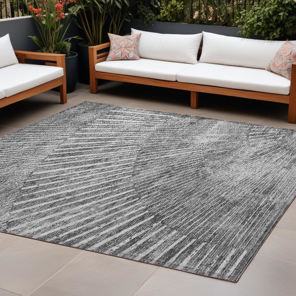 8' X 10' Gray and Ivory Abstract Washable Non Skid Indoor Outdoor Area Rug