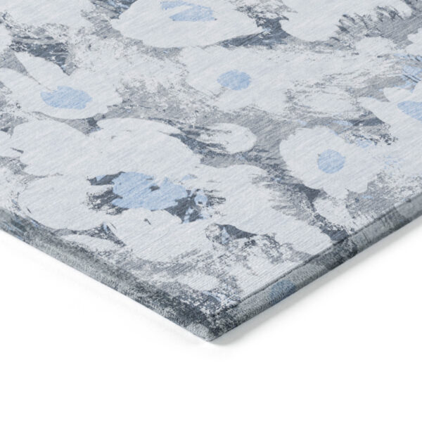 8' Round Denim Blue Round Floral Washable Non Skid Indoor Outdoor Area Rug