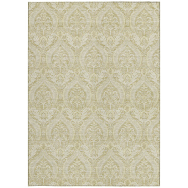 9' X 12' Light Green Damask Washable Non Skid Indoor Outdoor Area Rug