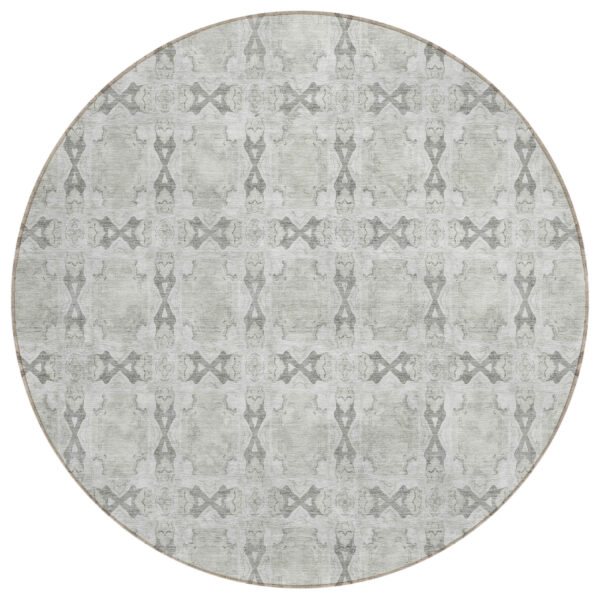 8' Round Ivory and Gray Round Floral Medallion Washable Non Skid Indoor Outdoor Area Rug