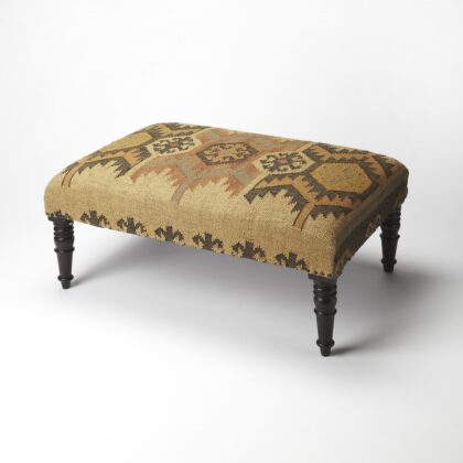 36" Brown Linen Footstool Ottoman