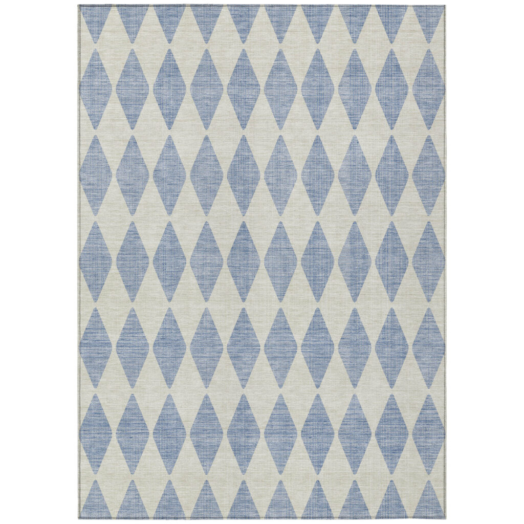 9' X 12' Sky Blue And Ivory Geometric Washable Indoor Outdoor Area Rug