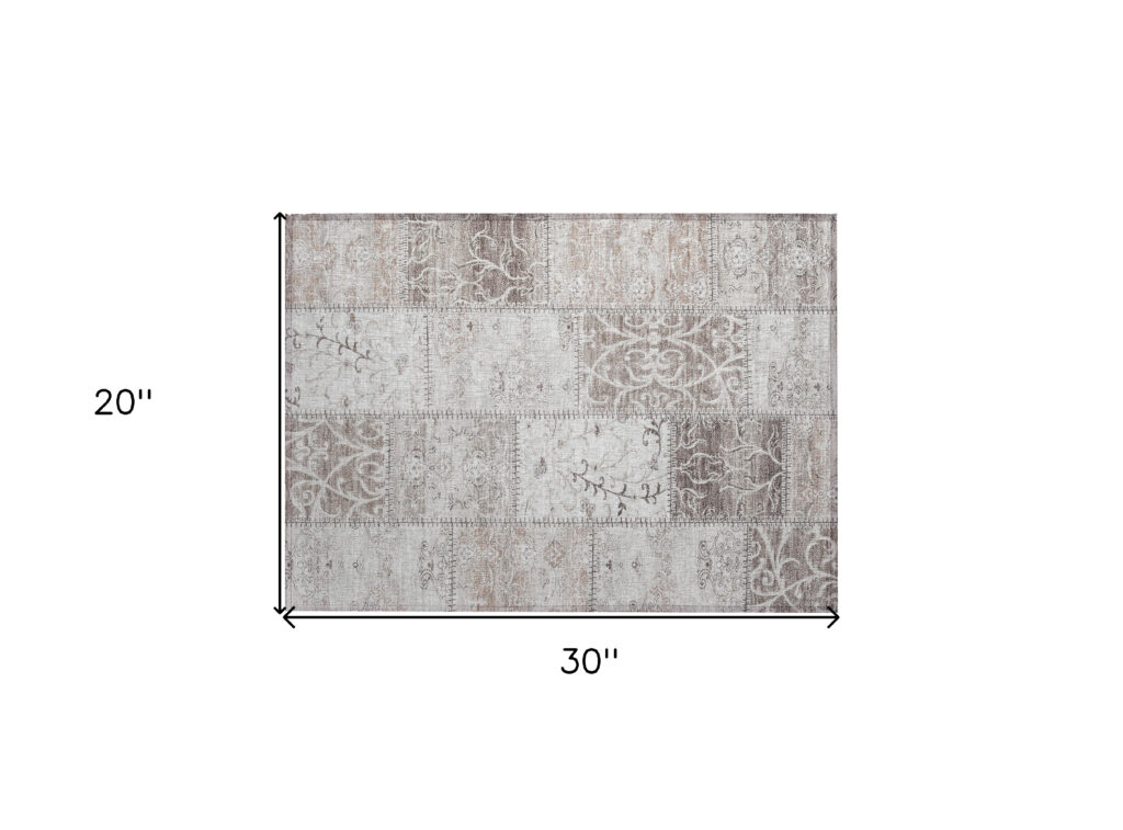 2' X 3' Taupe Patchwork Washable Indoor Outdoor Area Rug