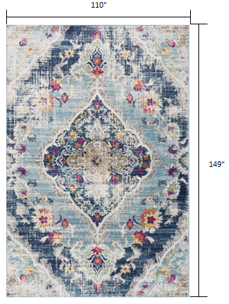 9’ x 13’ Blue Distressed Medallion Area Rug
