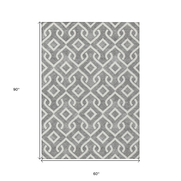 5' X 8' Gray And Ivory Geometric Washable Indoor Outdoor Area Rug