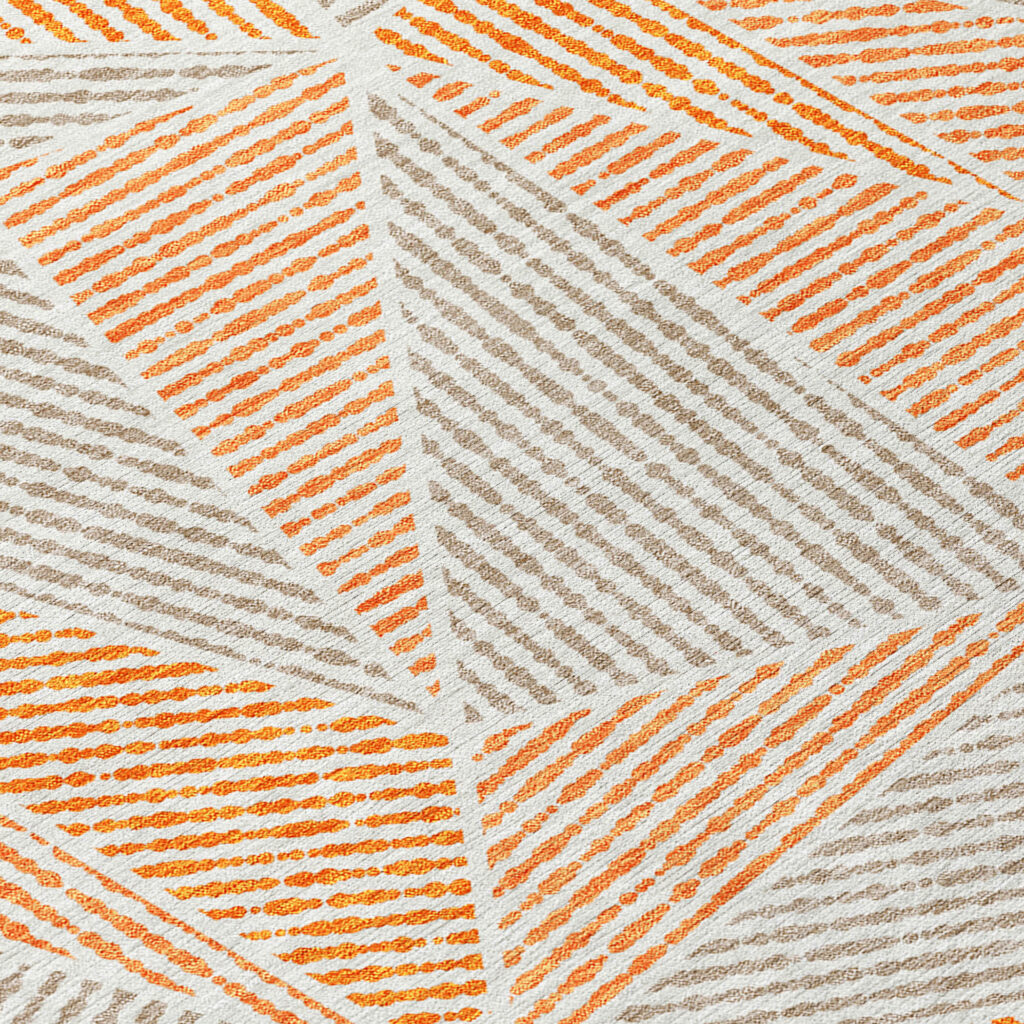 5' X 8' Orange Gray And Silver Geometric Washable Indoor Outdoor Area Rug