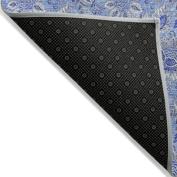 10' X 14' Navy Blue And Denim Blue Floral Washable Indoor Outdoor Area Rug