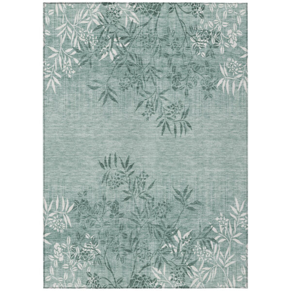 5' X 8' Sage Fern Green And Ivory Floral Washable Indoor Outdoor Area Rug