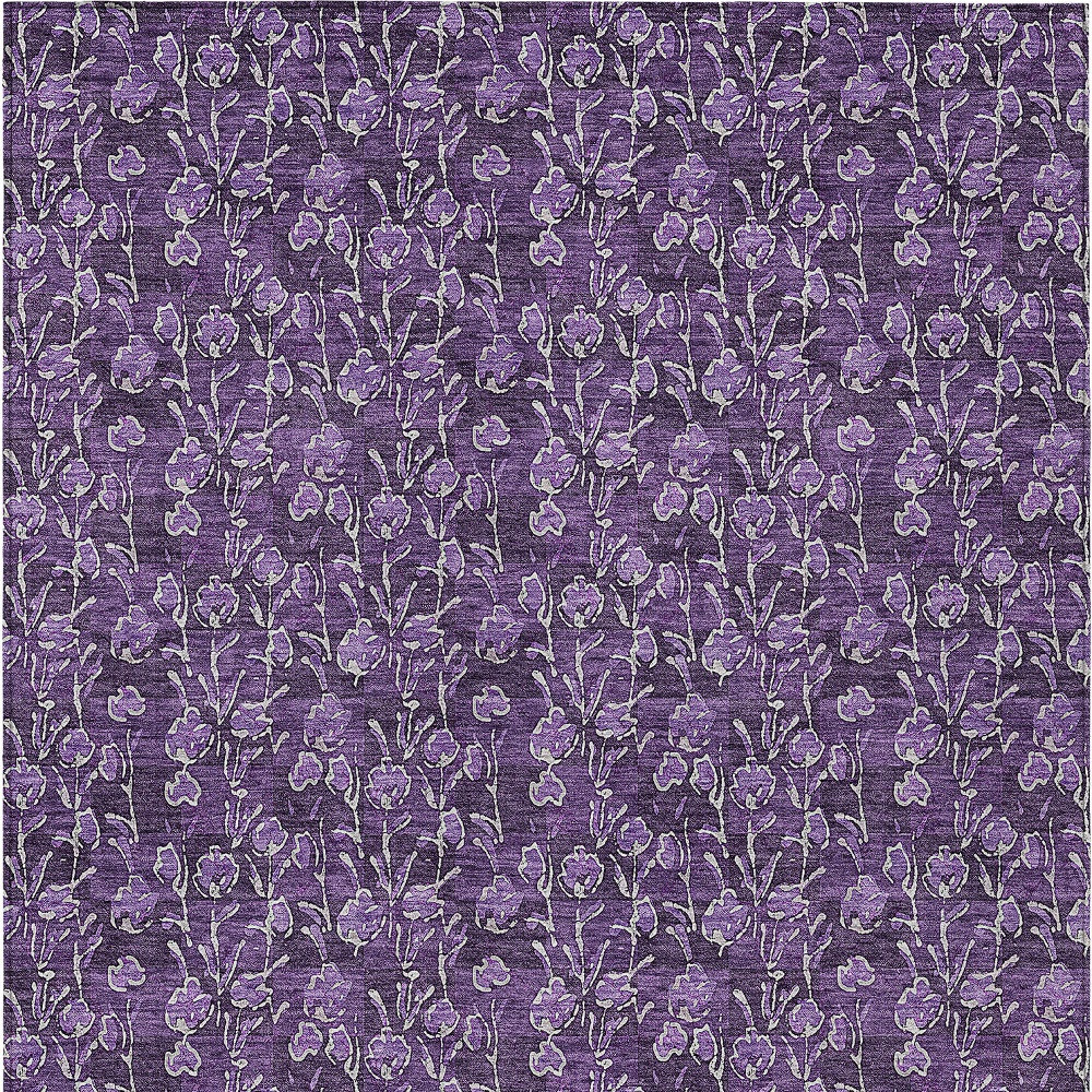 3' X 5' Purple Eggplant And Ivory Floral Washable Indoor Outdoor Area Rug