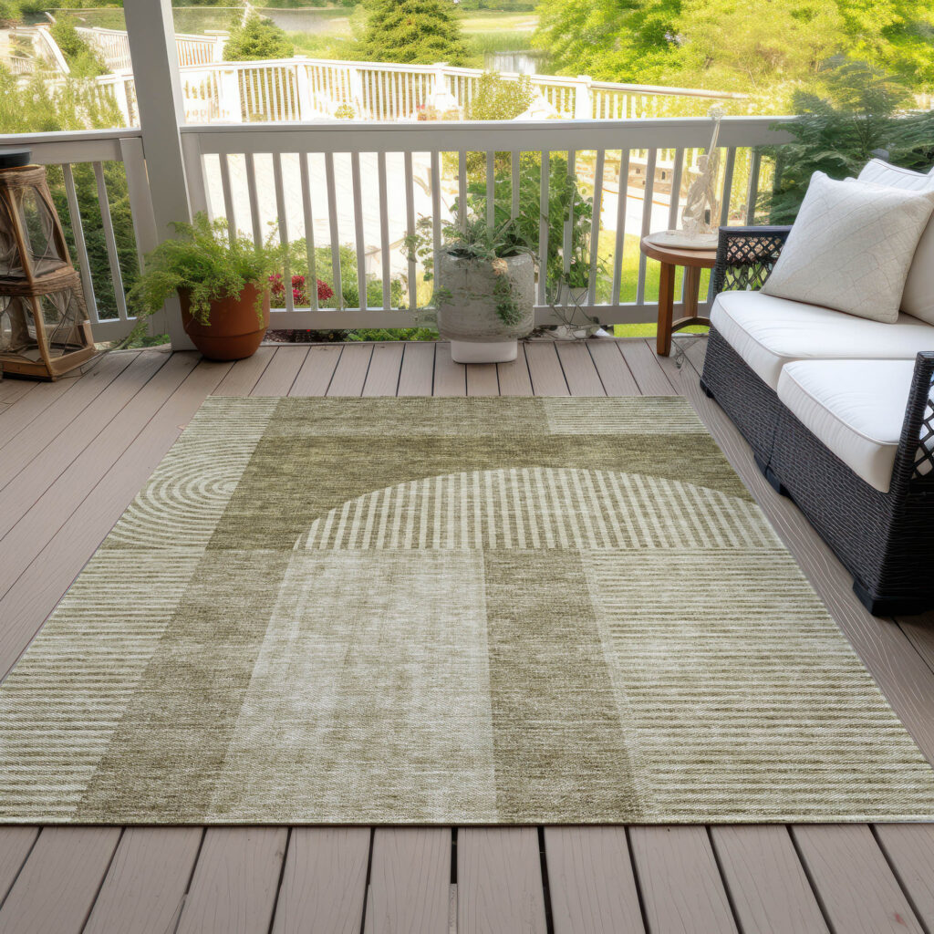 3' X 5' Taupe Beige And Tan Geometric Washable Indoor Outdoor Area Rug