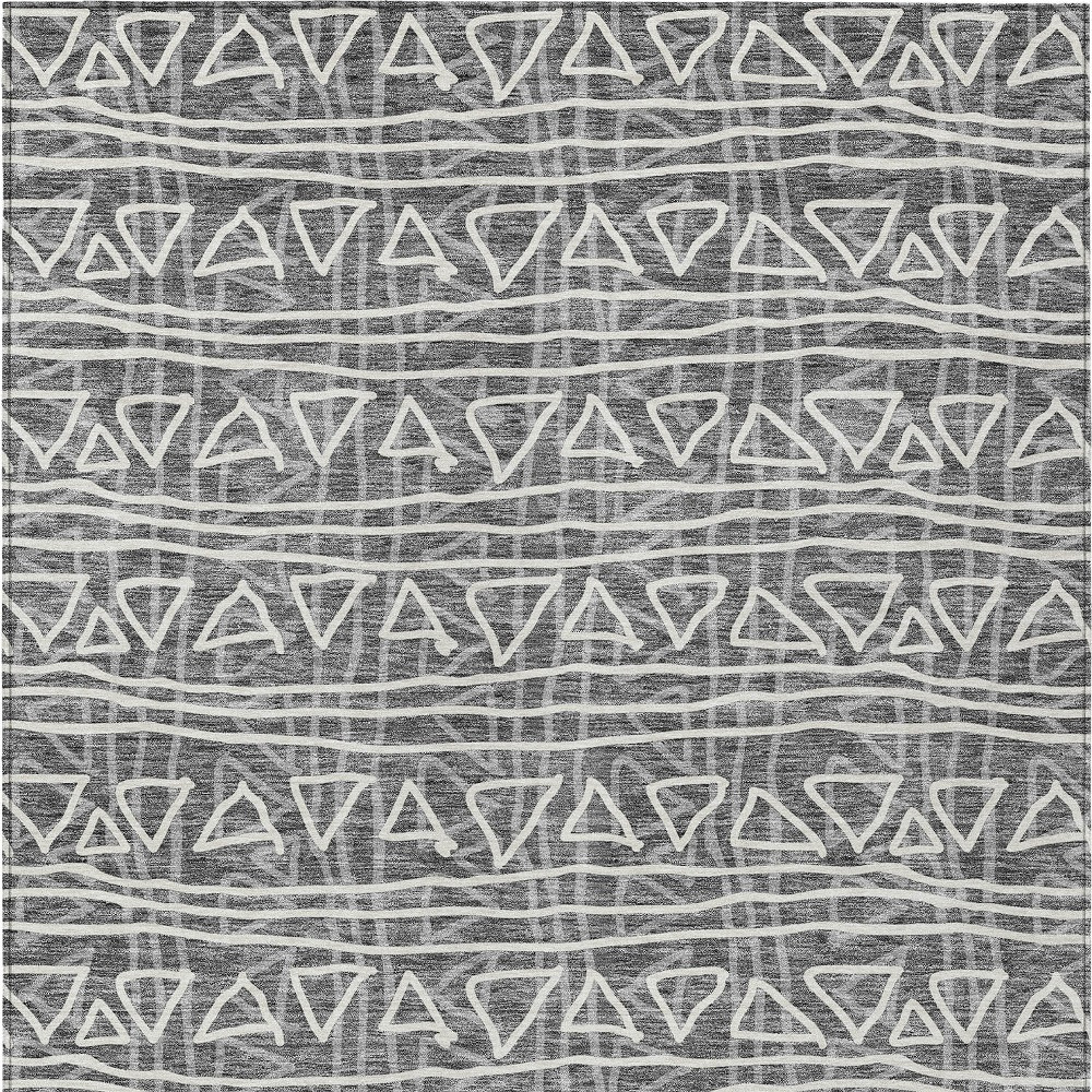 8' X 10' Charcoal Gray And Ivory Geometric Washable Indoor Outdoor Area Rug