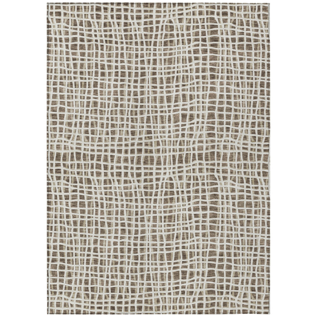 3' X 5' Brown Beige And Ivory Striped Washable Indoor Outdoor Area Rug
