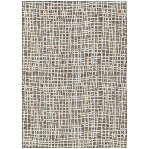 3' X 5' Brown Beige And Ivory Striped Washable Indoor Outdoor Area Rug