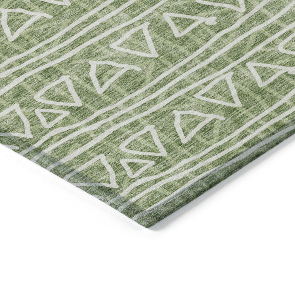 10' X 14' Green And Ivory Geometric Washable Indoor Outdoor Area Rug