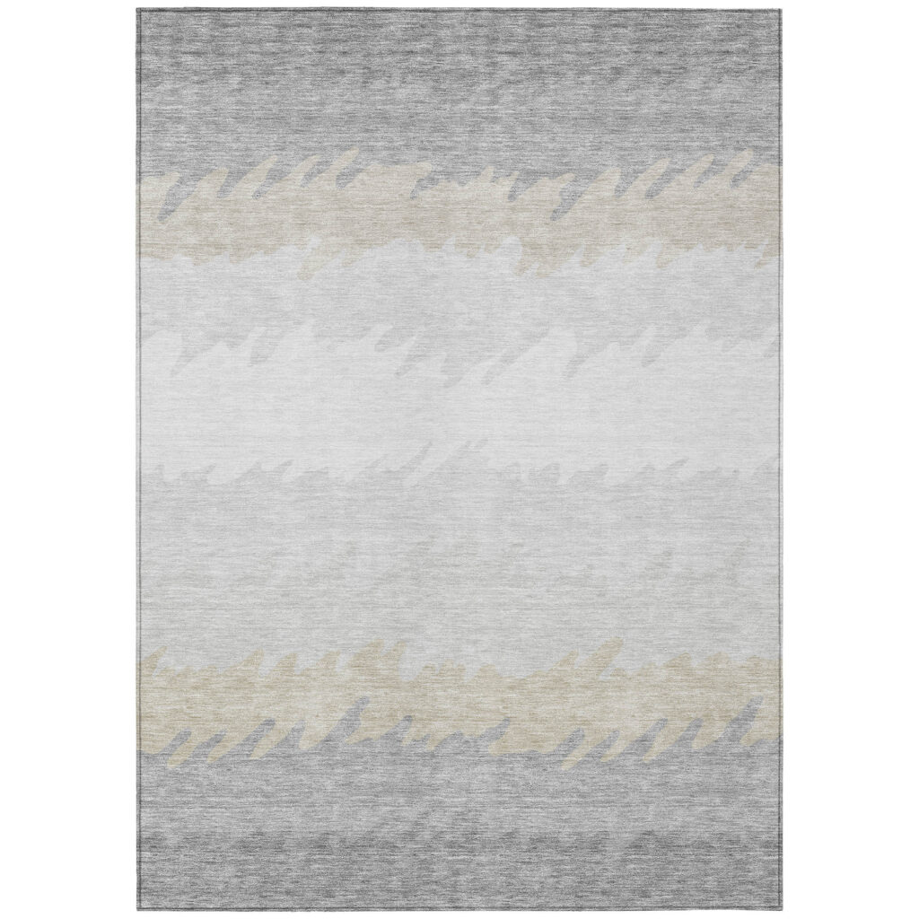 3' X 5' Silver Gray And Beige Striped Washable Indoor Outdoor Area Rug