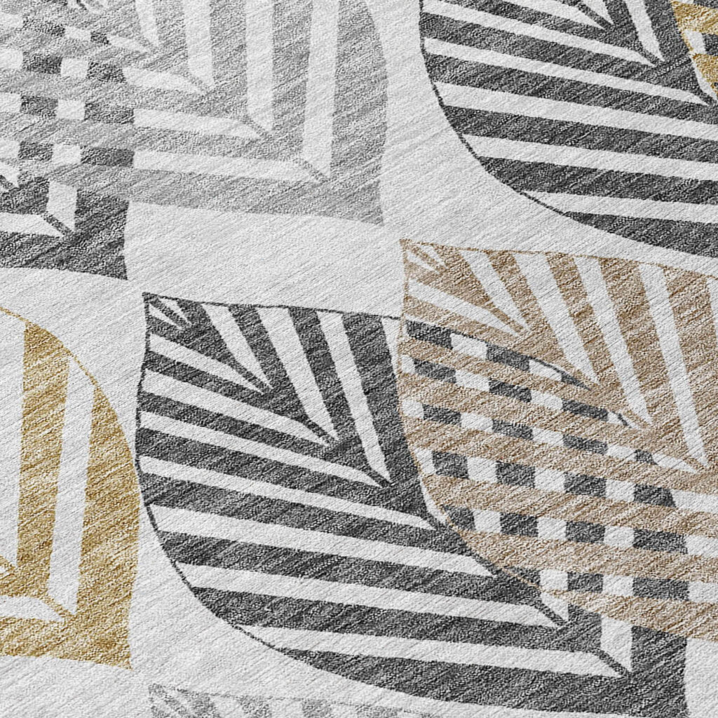 5' X 8' Silver Gray And Gold Floral Washable Indoor Outdoor Area Rug