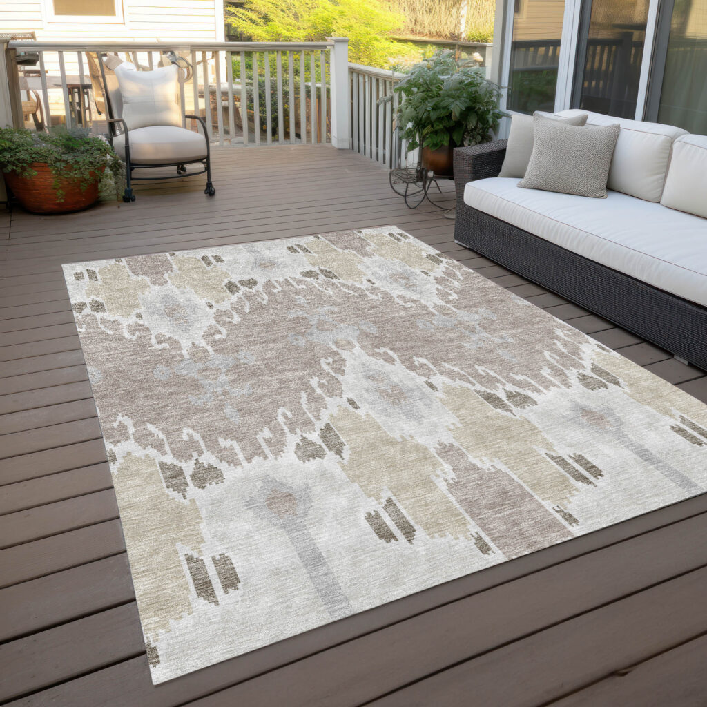 8' X 10' Ivory Beige And Taupe Ikat Washable Indoor Outdoor Area Rug