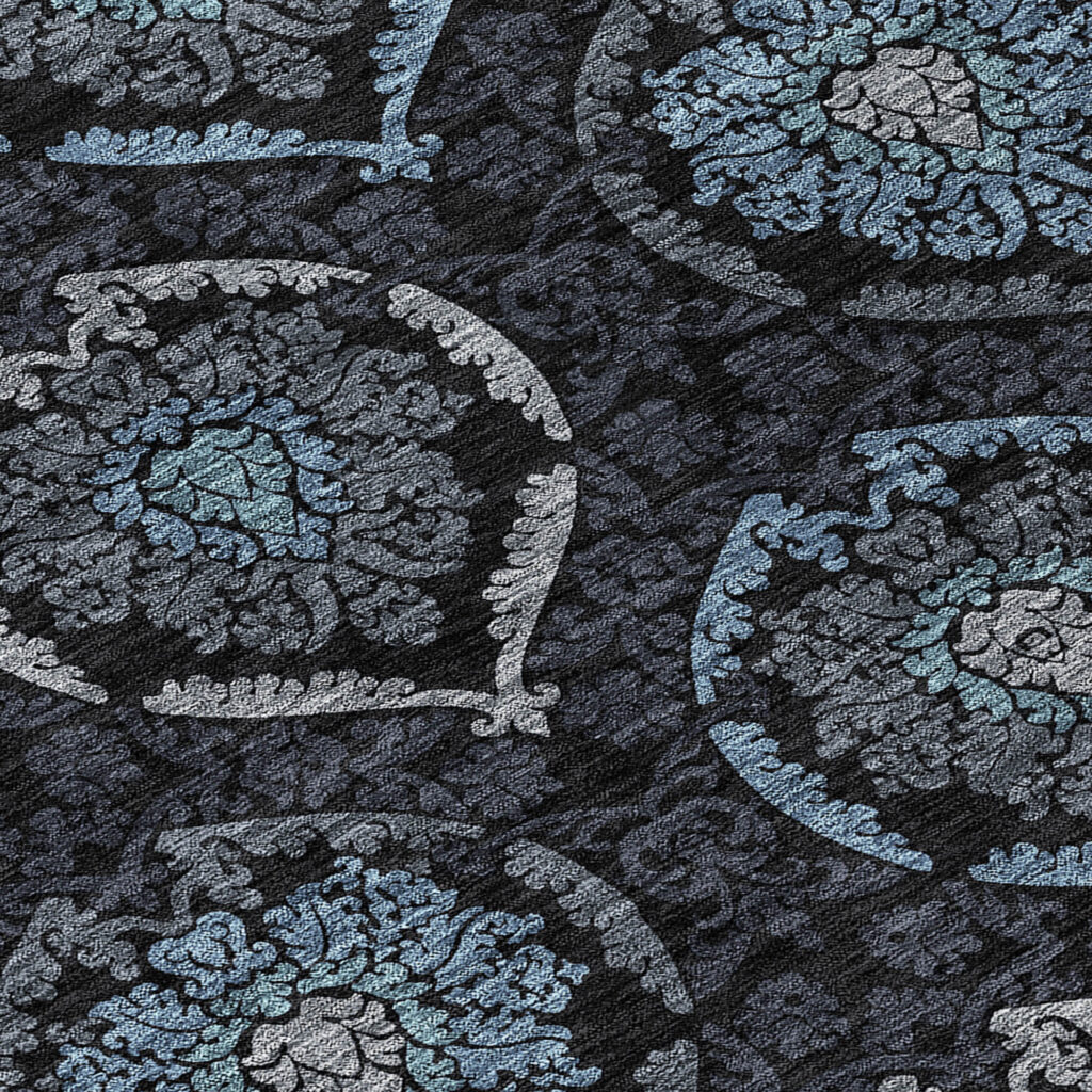 10' X 14' Blue Charcoal And Gray Medallion Washable Indoor Outdoor Area Rug