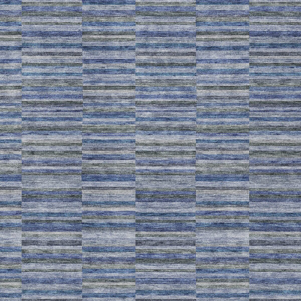 8' X 10' Navy Blue And Denim Blue Striped Washable Indoor Outdoor Area Rug
