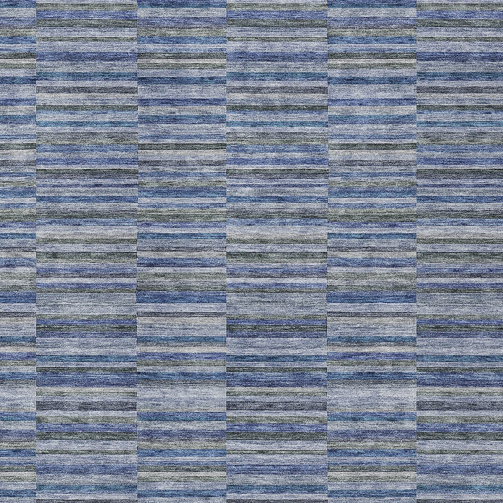 8' X 10' Navy Blue And Denim Blue Striped Washable Indoor Outdoor Area Rug