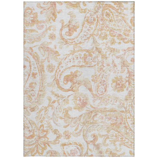 8' X 10' Coral Ivory And Peach Paisley Washable Indoor Outdoor Area Rug