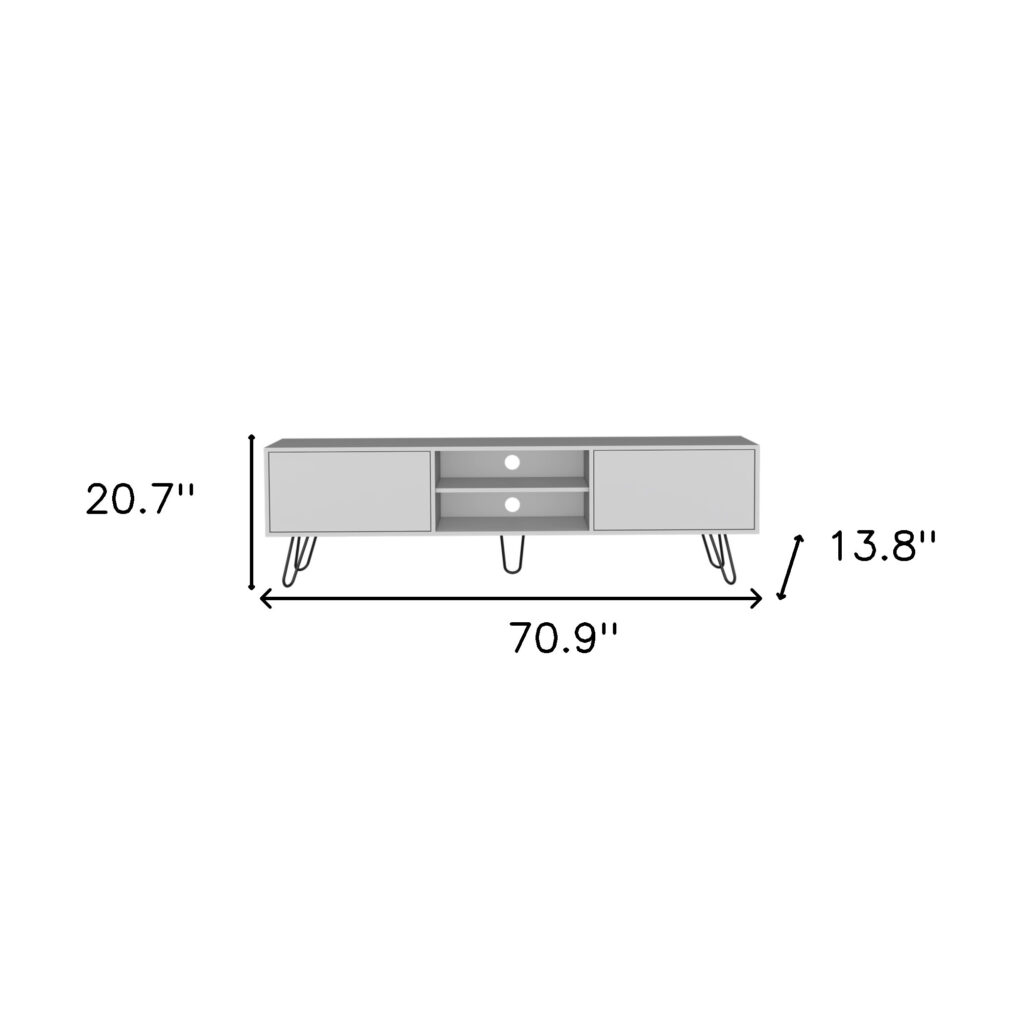 71" White Cabinet Open And Enclosed Storage TV Stand