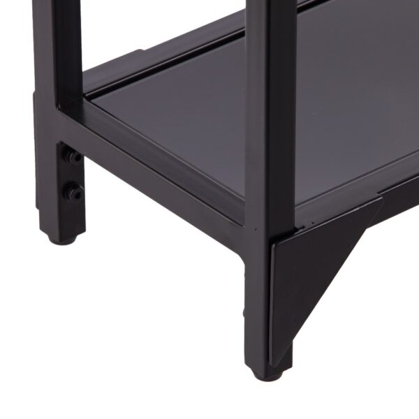 56" Clear and Black Glass Frame Console Table With Shelves