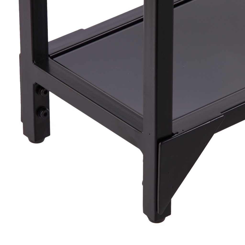56" Clear and Black Glass Frame Console Table With Shelves