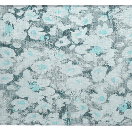 2' X 3' Teal Floral Washable Non Skid Indoor Outdoor Area Rug