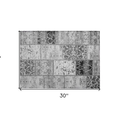 2' X 3' Gray Patchwork Washable Non Skid Indoor Outdoor Area Rug