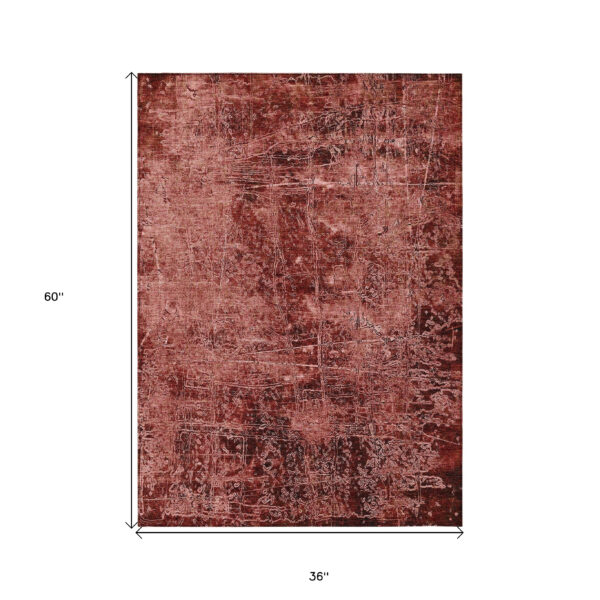 3' X 5' Merlot Abstract Washable Non Skid Indoor Outdoor Area Rug