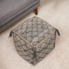 18" Natural Gray And Taupe Jute Cube Trellis Pouf Ottoman
