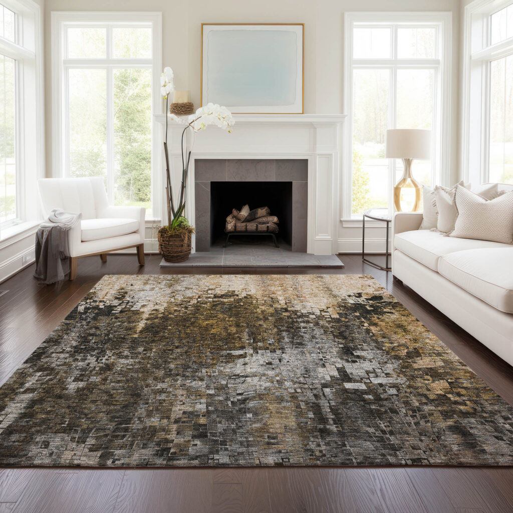 5' X 8' Brown And Copper Abstract Washable Indoor Outdoor Area Rug
