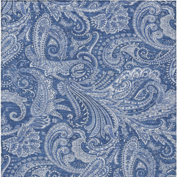 8' X 10' Navy Blue And Denim Blue Paisley Washable Indoor Outdoor Area Rug