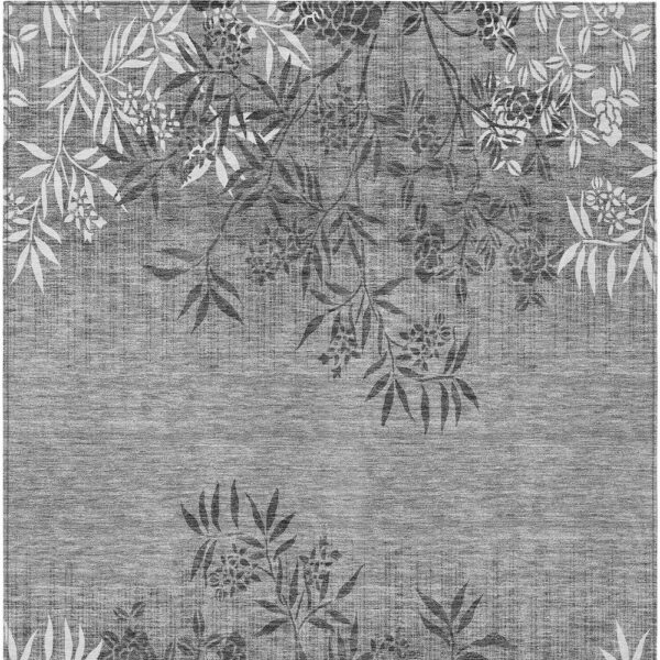 5' X 8' Gray Charcoal And Ivory Floral Washable Indoor Outdoor Area Rug