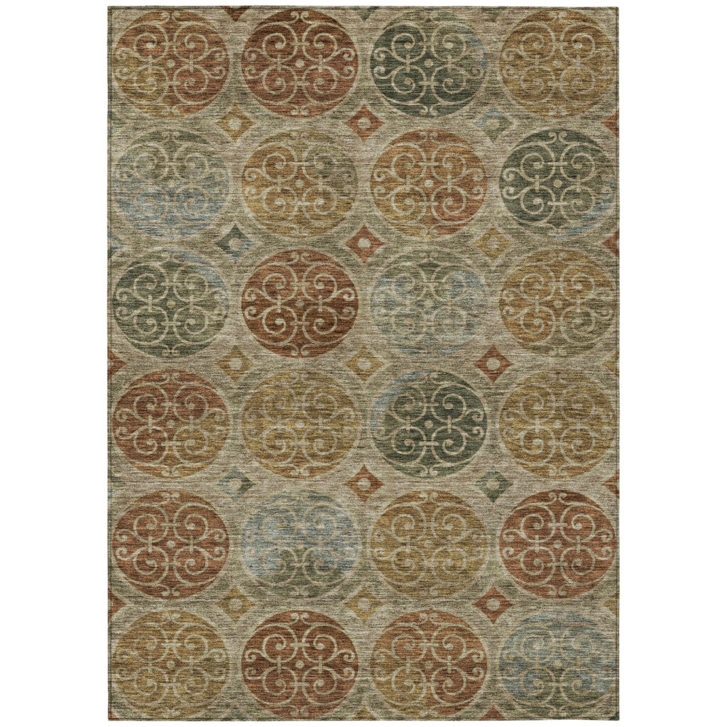 10' X 14' Taupe Green And Gold Trellis Washable Indoor Outdoor Area Rug
