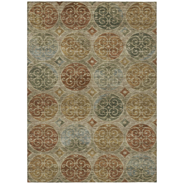 10' X 14' Taupe Green And Gold Trellis Washable Indoor Outdoor Area Rug
