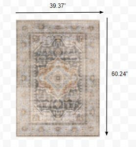 3' X 5' Grey Blue Machine Woven Medallion Indoor Area Rug