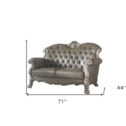71" Patina And Bone Faux Leather Loveseat and Toss Pillows