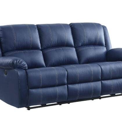 81" Blue Faux Leather Reclining USB Sofa With Black Legs