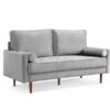 69" Gray Velvet and Dark Brown Sofa and Toss Pillows