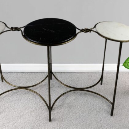 50" Black White And Gold Genuine Marble Round Six Leg Console Table