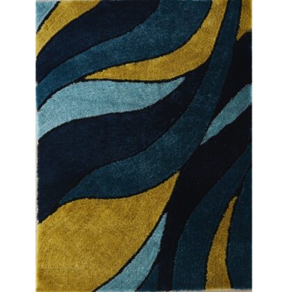 2' x 3' Blue and Yellow Shag Hand Tufted Area Rug