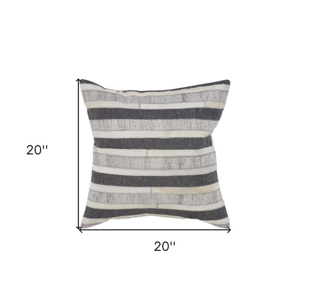 20" X 20" Charcoal And Beige 100% Wool Striped Zippered Pillow