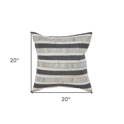 20" X 20" Charcoal And Beige 100% Wool Striped Zippered Pillow