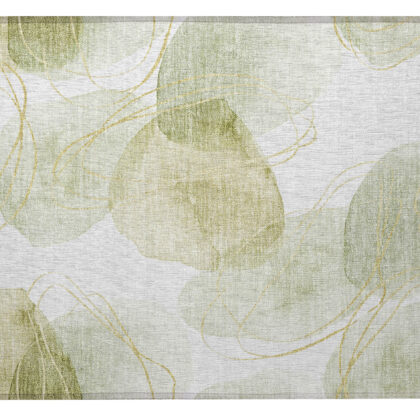 2' X 3' Green and Ivory Abstract Washable Non Skid Indoor Outdoor Area Rug