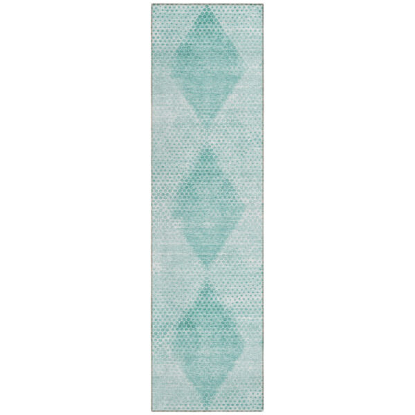 8' Runner Teal Geometric Washable Non Skid Indoor Outdoor Runner Rug